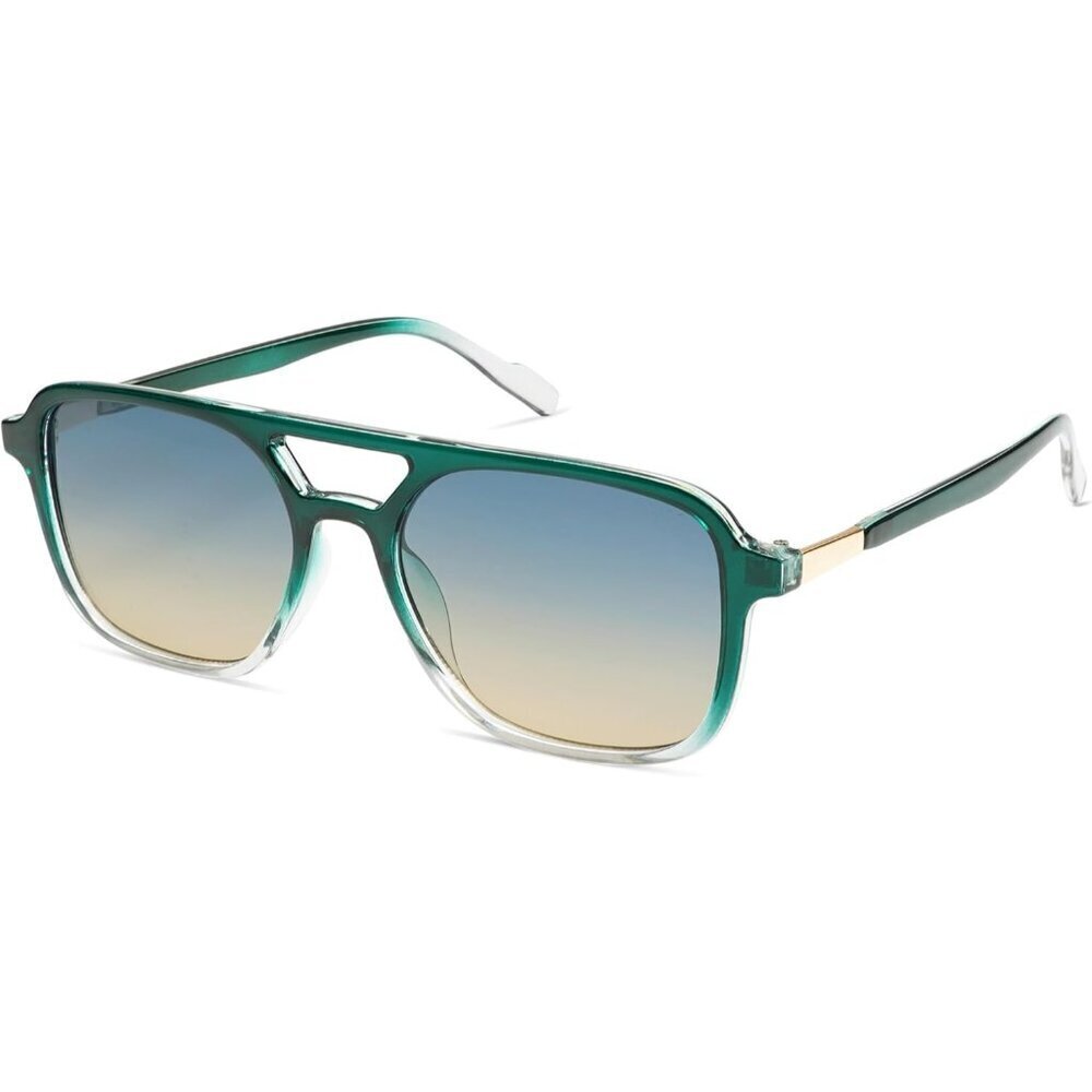 🆕 Women Blue Retro Aviator Sunglasses Trendy Rectangle Shades Sun Glasses